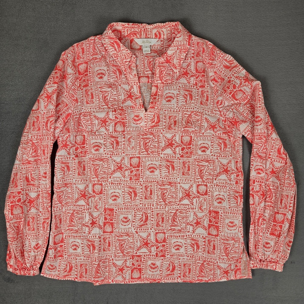 Lilly Pulitzer Jae Tunic Womens Medium Mizner Red And White Seaside‎ Harbour